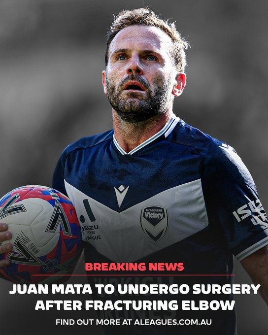 墨尔本胜利官方确认马塔左肘骨折将手术 本赛季澳超23场造17球