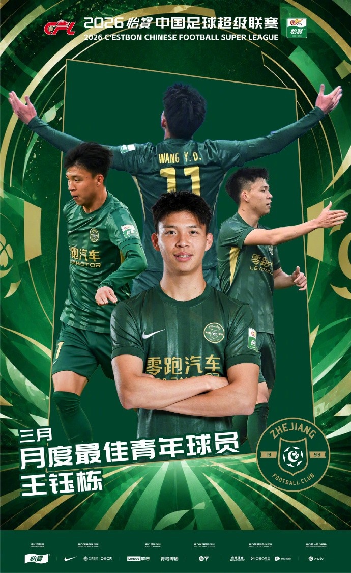 高效终结者:王钰栋3月3球1助攻获中超青年最佳 高效终结者:王钰栋3月3球1助攻获中超青年最佳